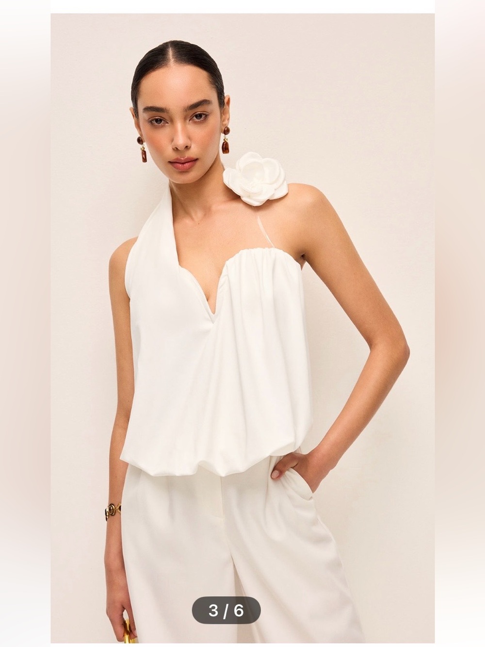 Commense White 3D Floral Embellished Halter Tank Top